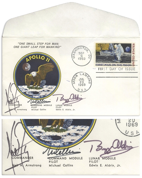 Apollo 11 Crew-Signed ''First Man on the Moon'' First Day Cover